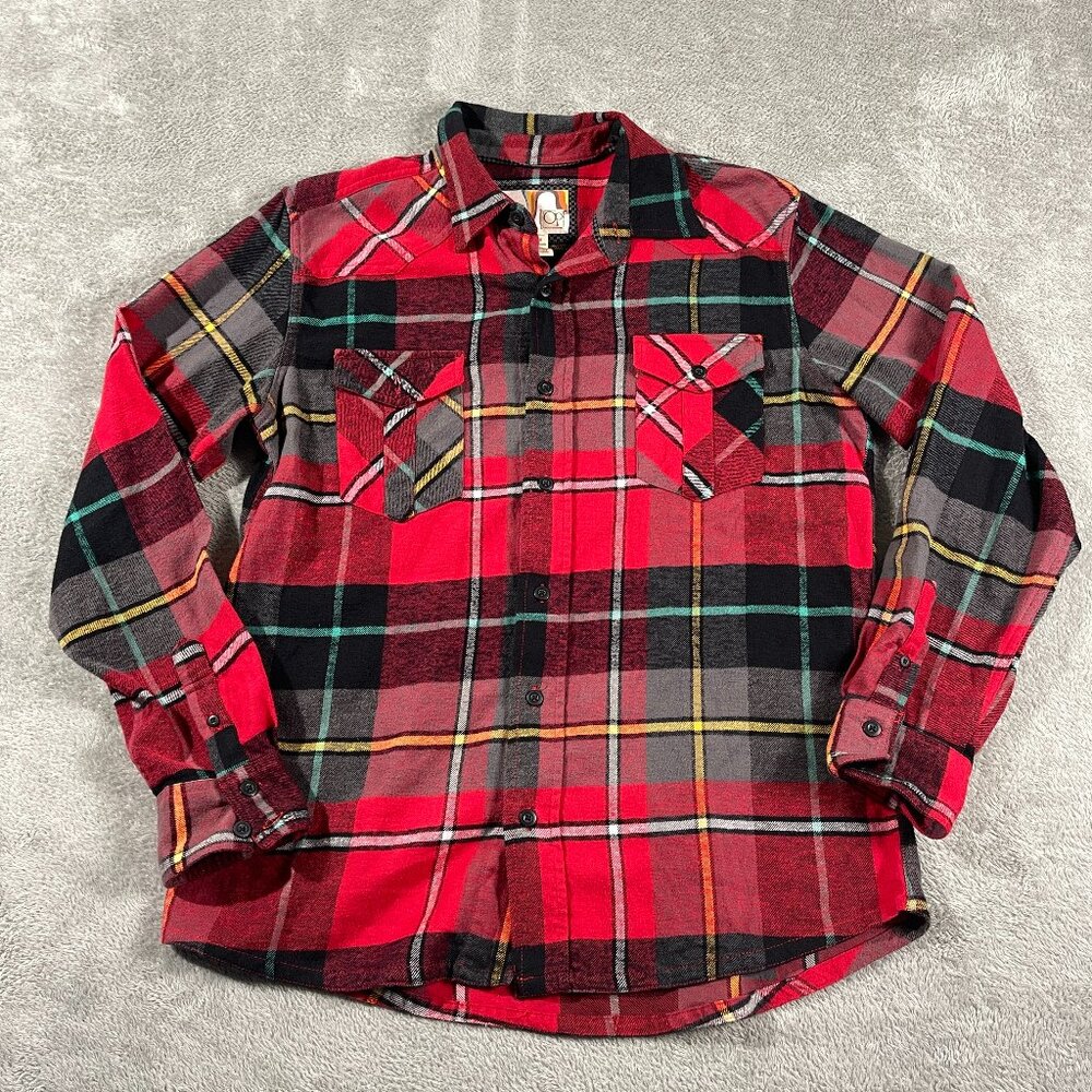 OP OCEAN PACIFIC Y2k Flannel Shirt M Red‎ Plaid Beach Outdoor Ranch Button Down